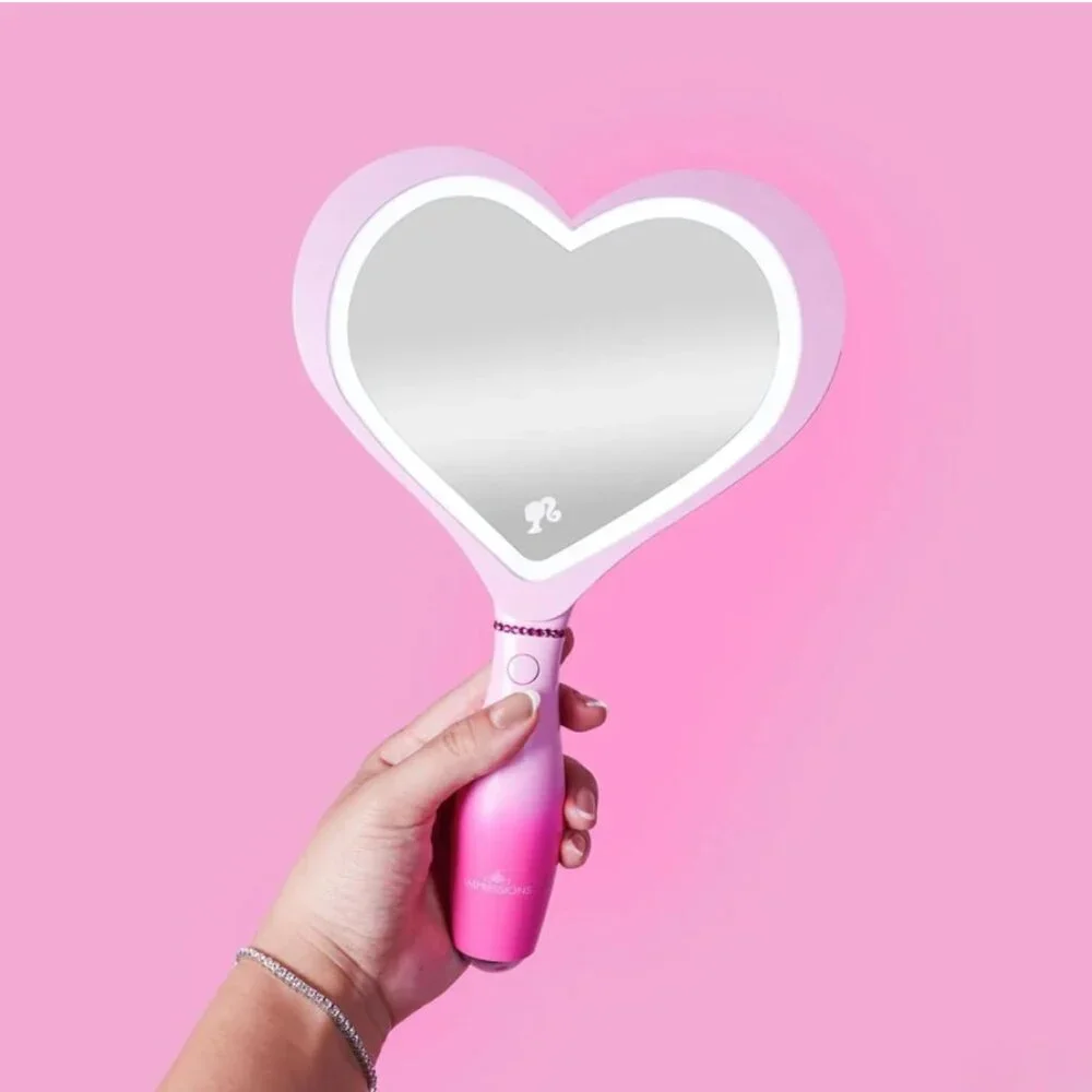 NIB Barbie LED Handheld Makeup Mirror with Standing Base